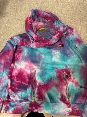 Aviator Nation Tie-Dye Hoodie in Pink & Aqua Blue